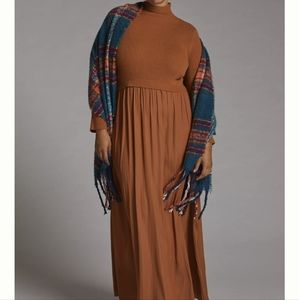 Anthropologie Layered Mock Neck Sweater Maxi Dress 2x Rust/Orange